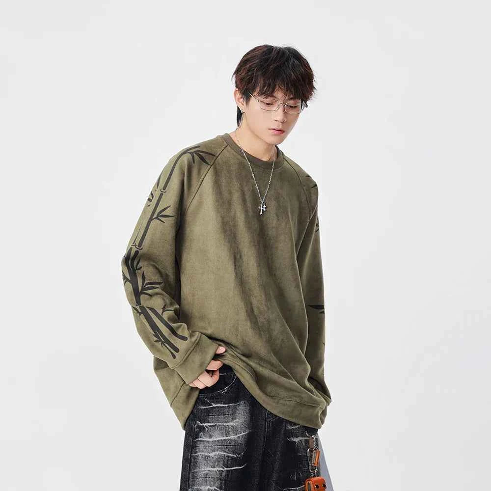 Bamboo Pattern Crew Neck Sweatshirt