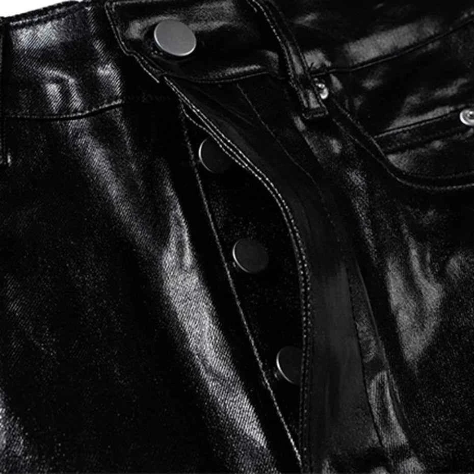 Streetwear Luxury Black Loose Flared Leather Pants