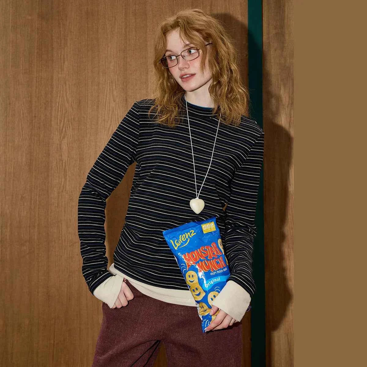 Cozy Winter Stripe Patchwork Long Sleeve T-Shirt