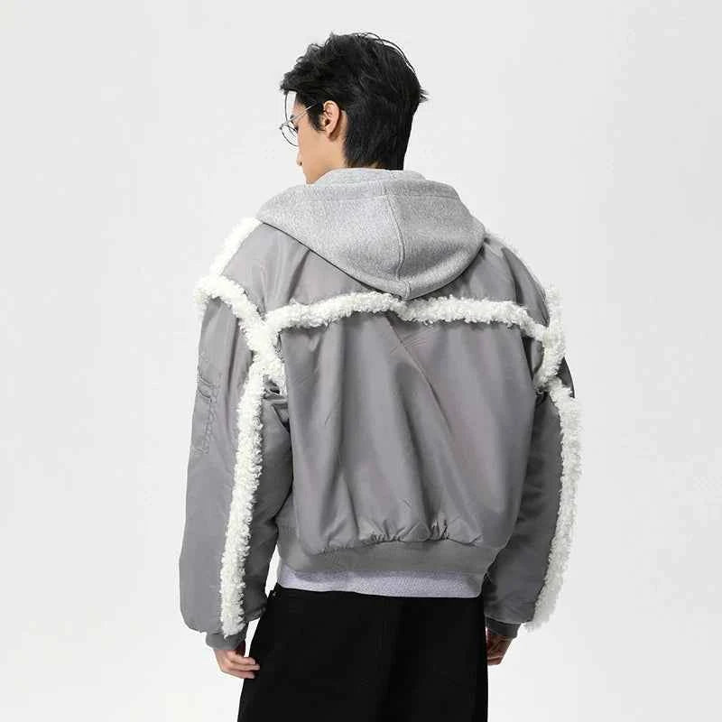 Stylish Patchwork Frayed Hooded Baseball Jacket