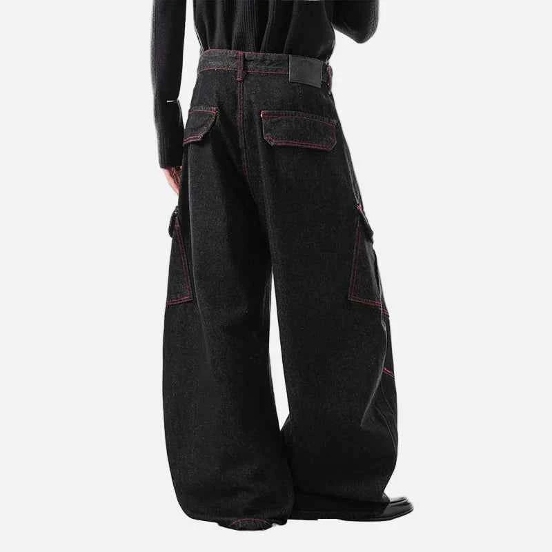Streetwear Curved Knife Wide Leg Denim Cargo Jeans