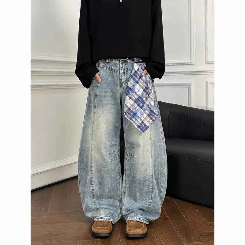 Autumn Streetwear Blue Jacquard Flare Denim Jeans