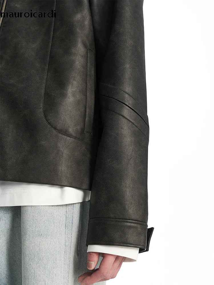 Cool Handsome Distressed PU Leather Jacket