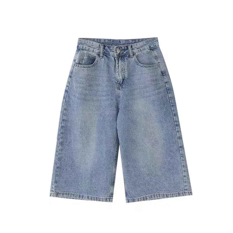 Versatile Blue Distressed Denim Baggy Jorts