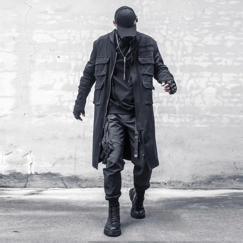 Blackish Gothic Long Trench Multi Pocket Coat