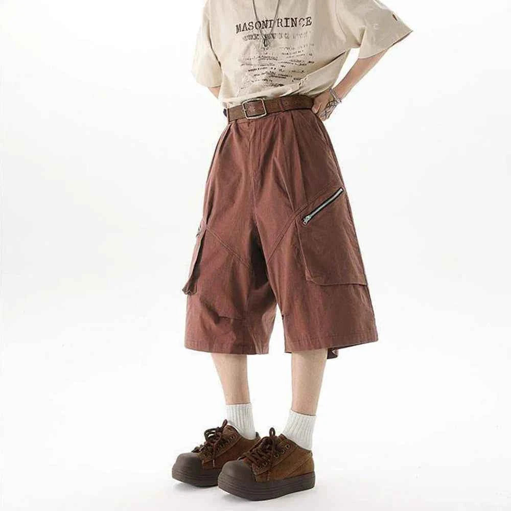 Streetwear Solid Color Wide Leg Workwear Jorts