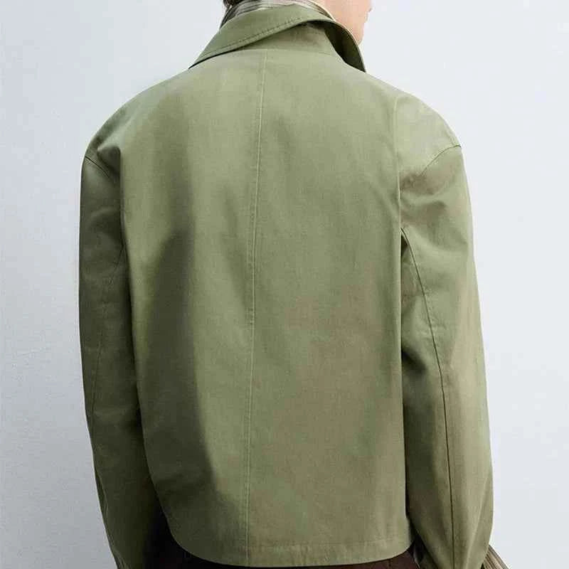 Effortless Y2K Casual Green Loose Fit Cargo Jacket