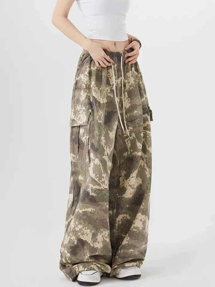 Women Vintage High Waist Camouflage Cargo Pants