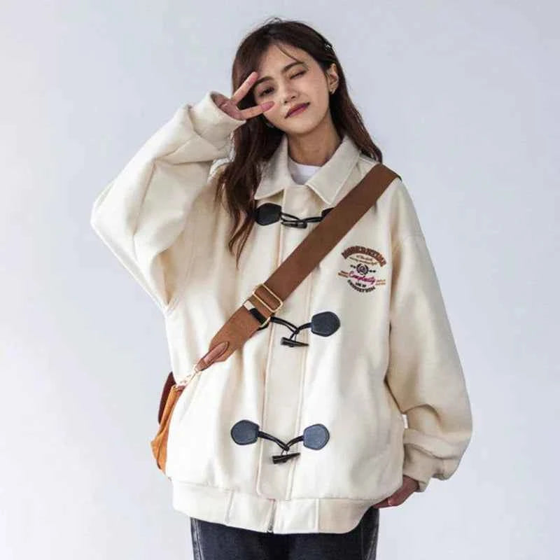 Women Cute Chic Vintage Button Zipper Jacket