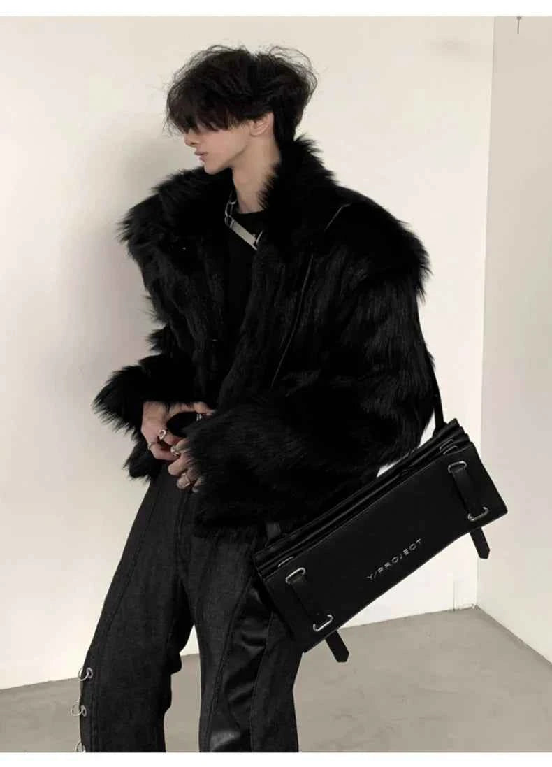 Streetwear Luxury Thick Black Faux Fur JAcket