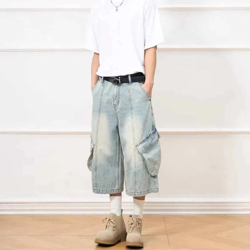 Distressed Vintage Summer Denim Cargo Jorts