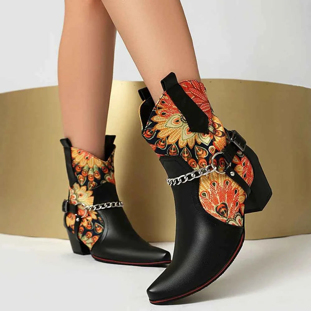 Gothic Rose Skull Cowboy Boot