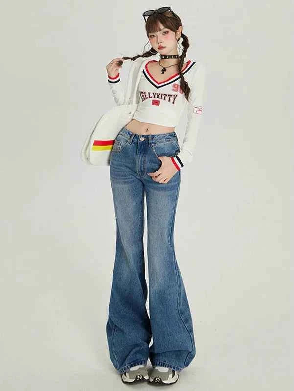 Retro High Waist Flared Light Jeans