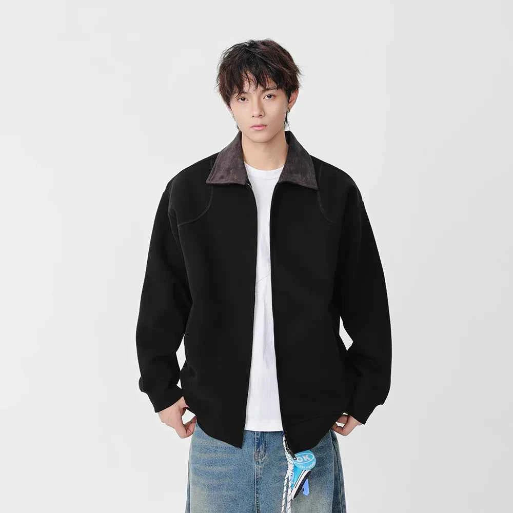 Fashionable Contrast Collar Casual Zip Jacket