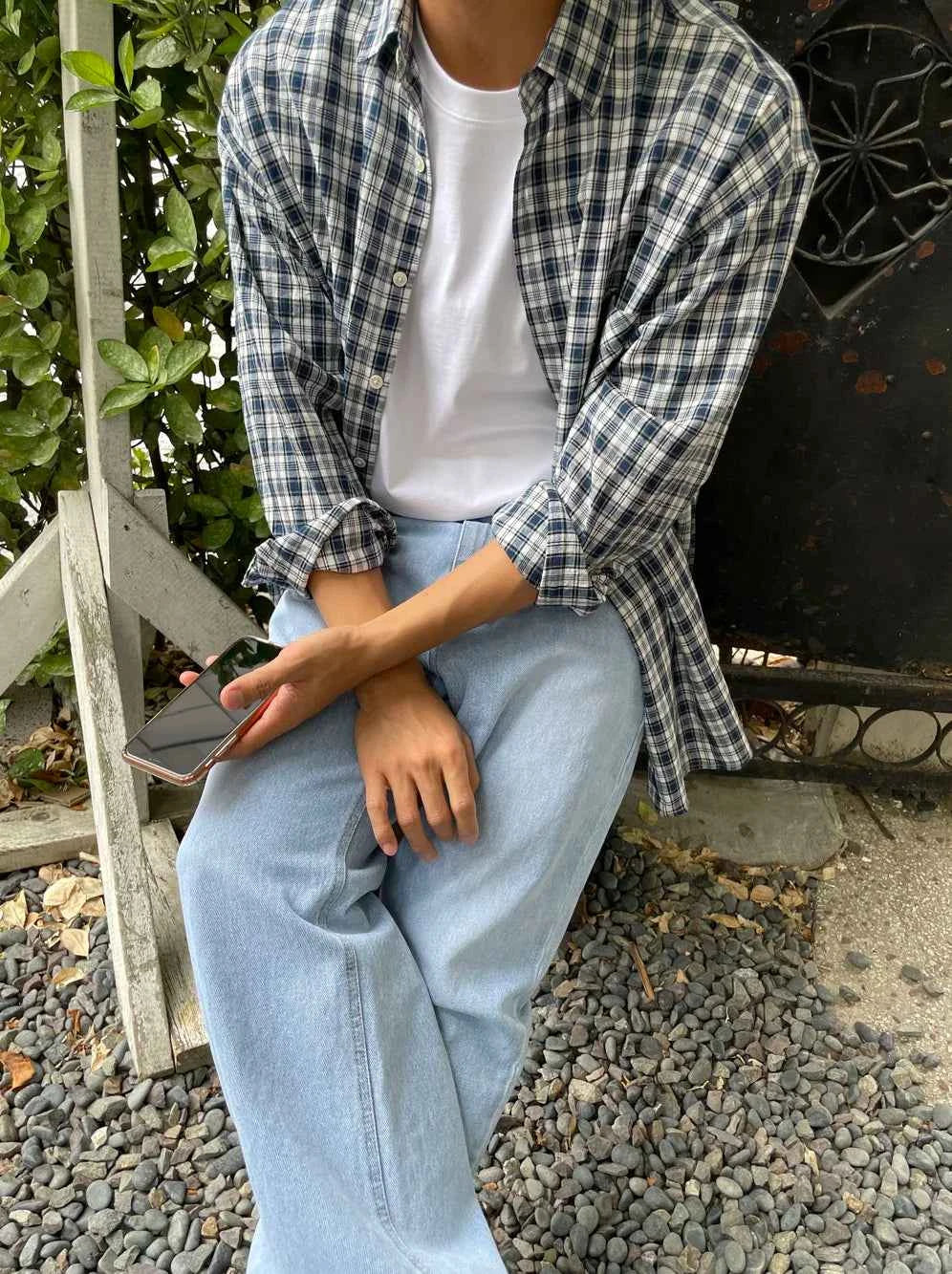 Men's Casual Loose Korean Style Plaid Long Shirt