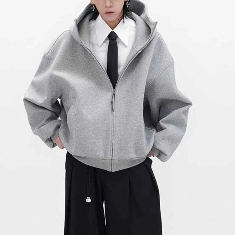 Wide Shoulder Japanese Style Zipper Sweatshirt
