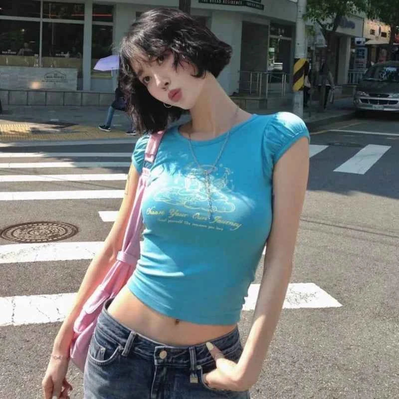 Spicy Angel Print Bubble Short Sleeve T-Shirt