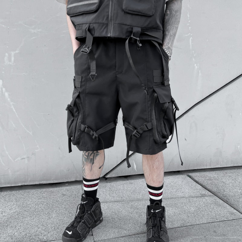 Techwear Streetwear Ribbons Baggy Shorts