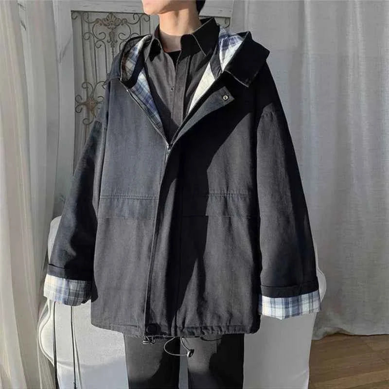 Women Chic Hooded Patchwork Plaid Jacket