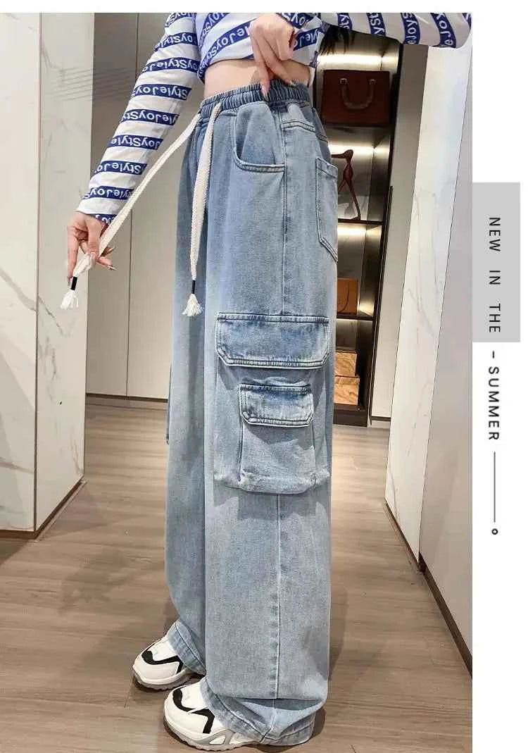 Utility Vibe High Waist Wide Leg Denim Cargo Jeans