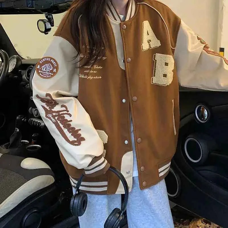 Y2K Women Vintage Oversized Varsity Jacket