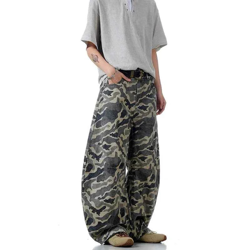 Vintage Camouflage Streetwear Cargo High Jeans