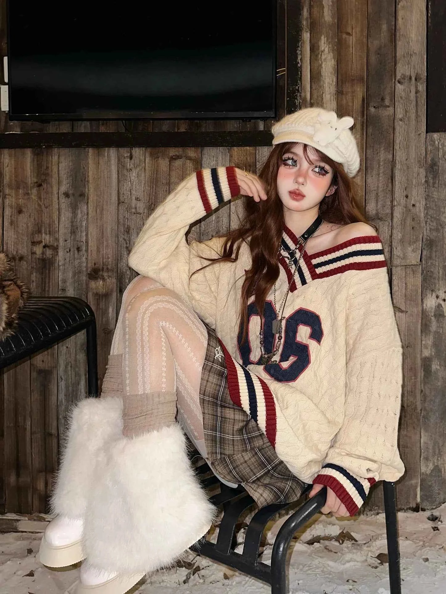 Cozy Vintage Letter Print Oversize Sweater