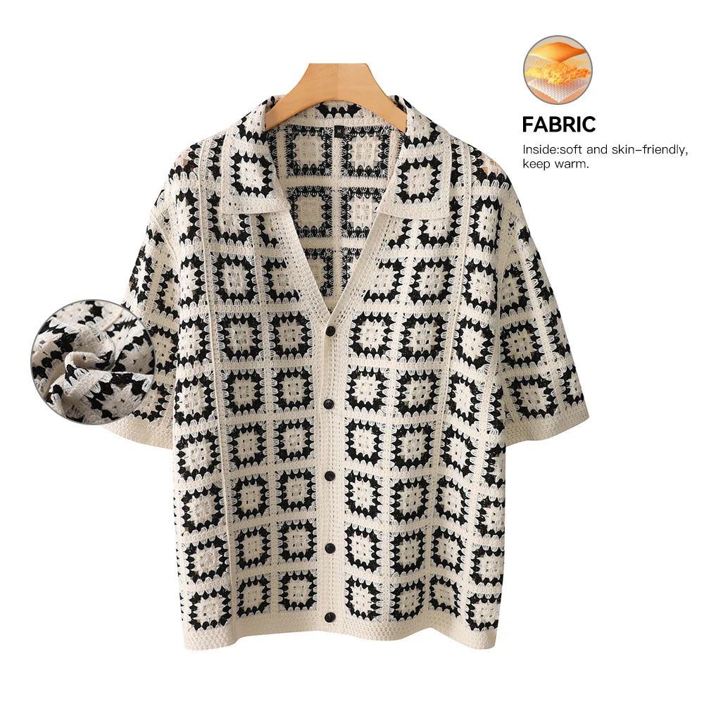 V-Neck Knitted Short Sleeve Shirt