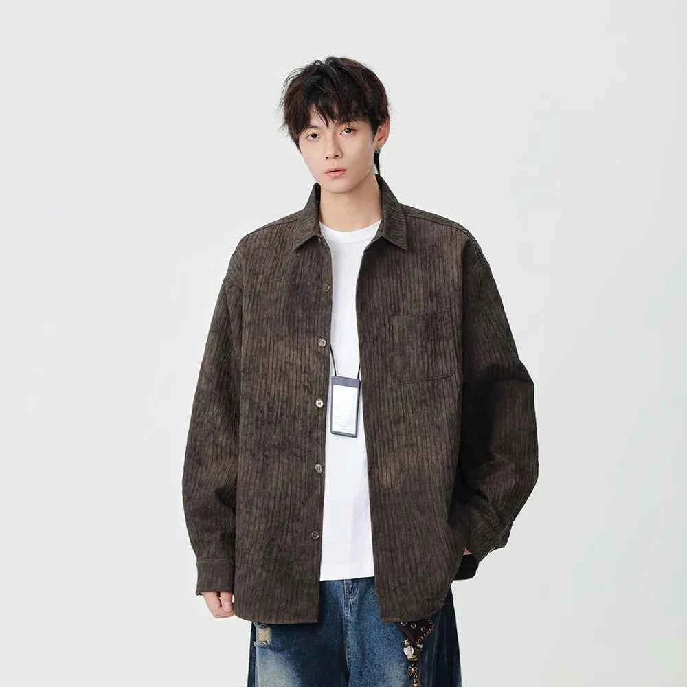 Distressed Corduroy Casual Long Sleeve Shirt