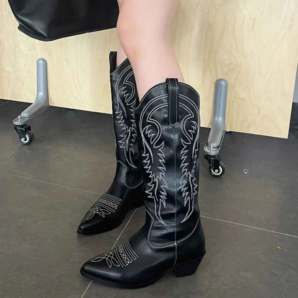 Retro Vintage Chain-Accent Cowboy Boots