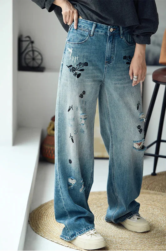 Vintage Distressed White Western Jeans - Luxuryurbanwear