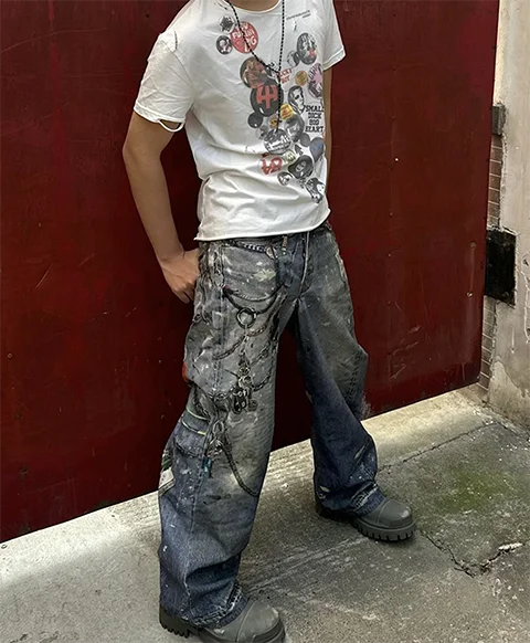 Elevated Luxury Loose Fit Digital Graffiti Jeans - Luxuryurbanwear