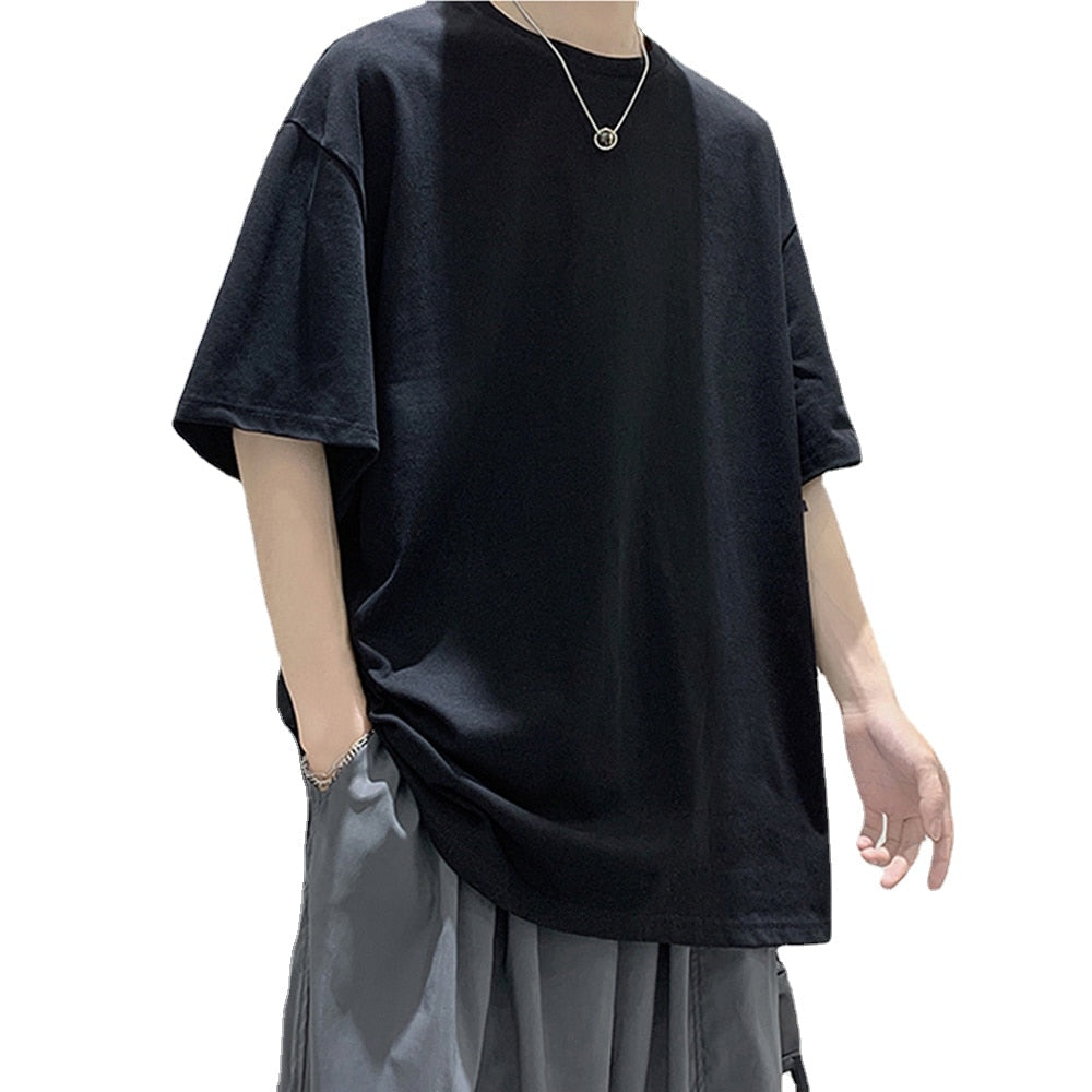 Loose Round Neck Plain T-Shirt