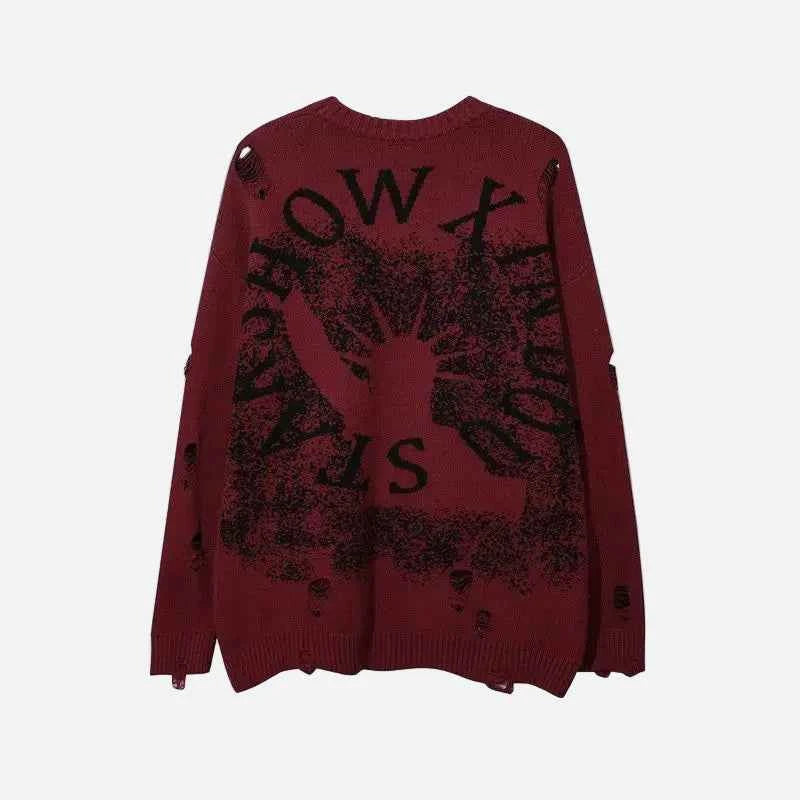 Gothic Streetwear Ripped Liberty Grunge Knit Sweater