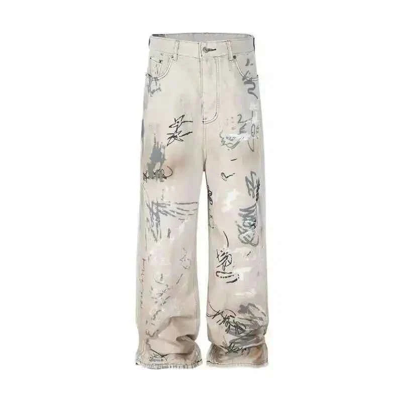 Hand-Painted Graffiti Distressed Denim Jeans
