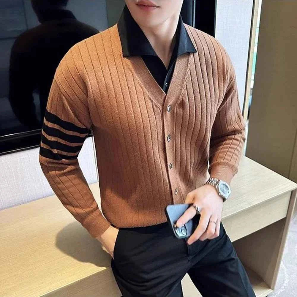 Spring Contrast Striped Classic Cardigan