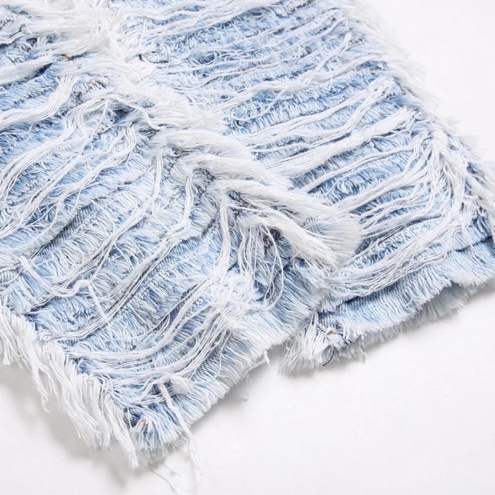 Light Blue Fringe Destroyed Jeans
