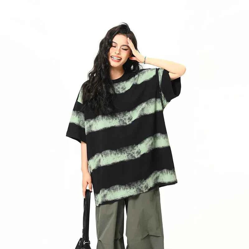 Streetwear Striped Retro Inkjet T-Shirt