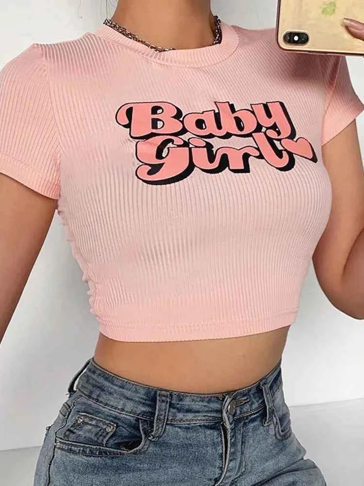 Pink Y2K Aesthetic Slim Fit Crop Top