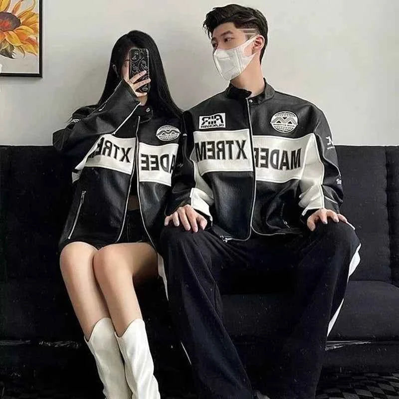 Streetwear Retro Loose High Street Varsity Leather Jacket