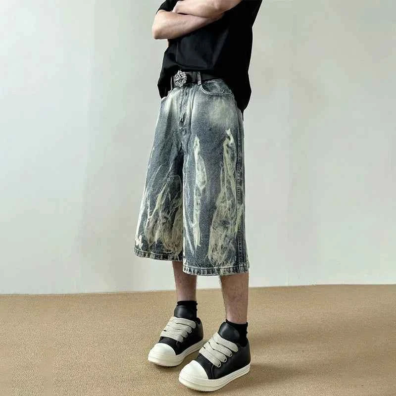 Flame Graphic Print Denim Short