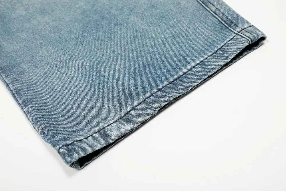 Streetwear Distressed Multi Pocket Wide Leg Denim Jeans