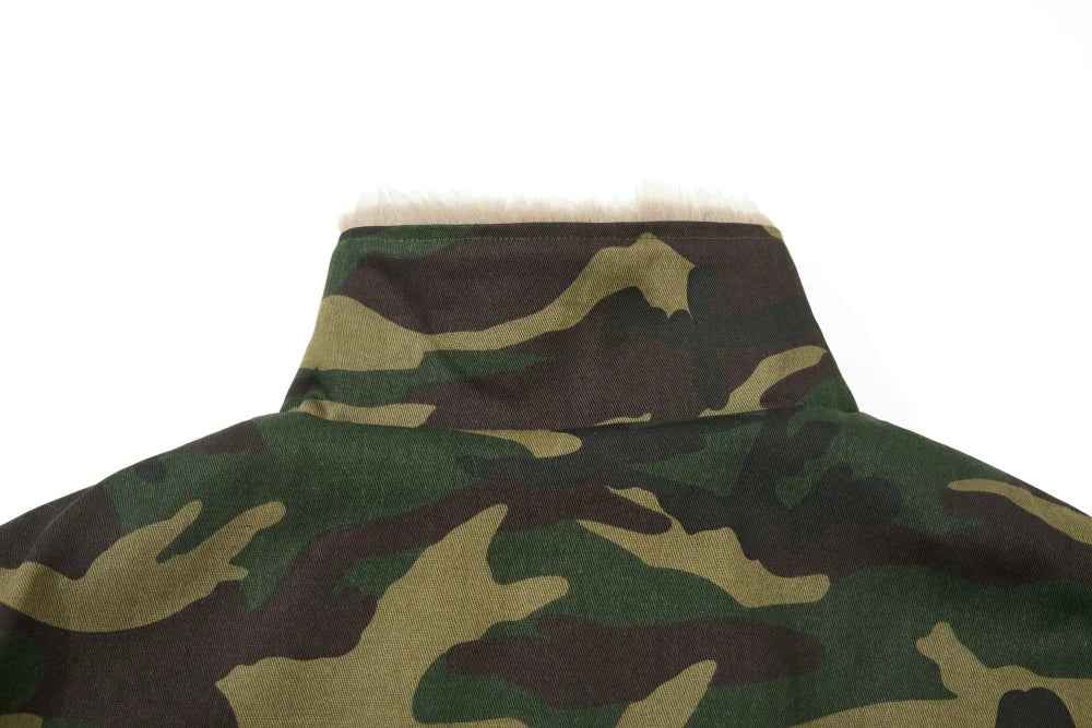 Camouflage Single Breasted Fur Collar Padded Jacket