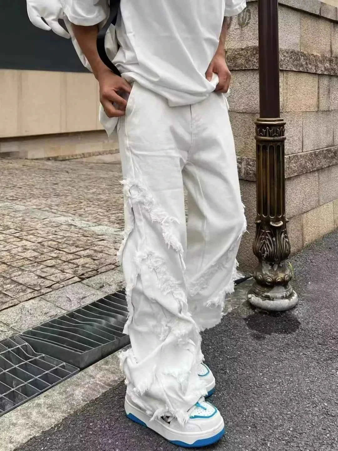 Distressed American Style Raw Edge Jeans