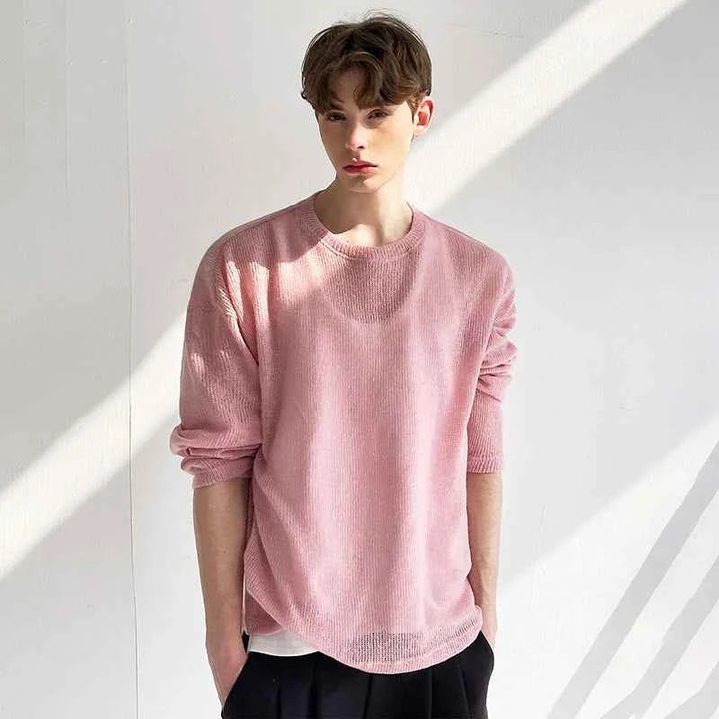 Pink Elegant Handsome Round Neck Knitted T-Shirt