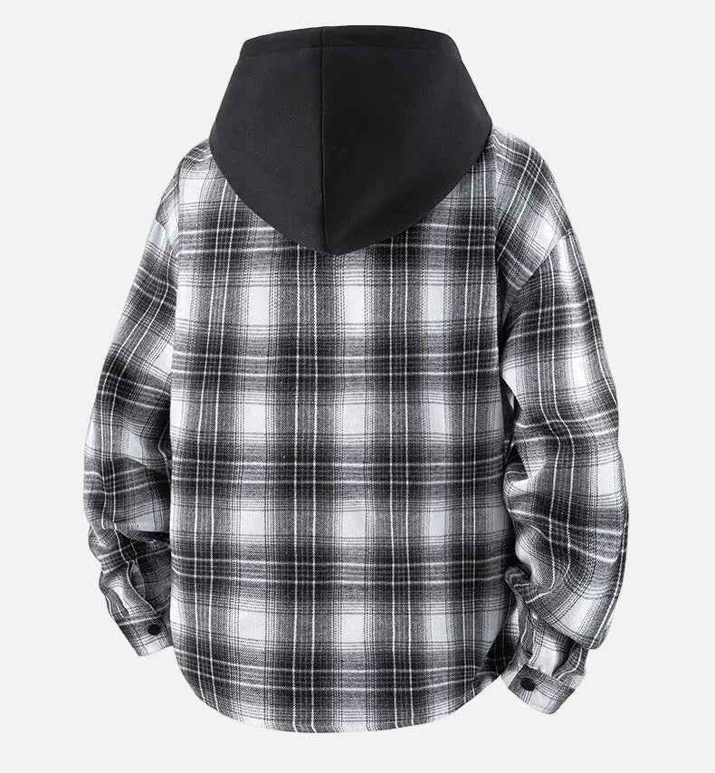 Streetwear Plaid Hooded Long Sleeve Shirt