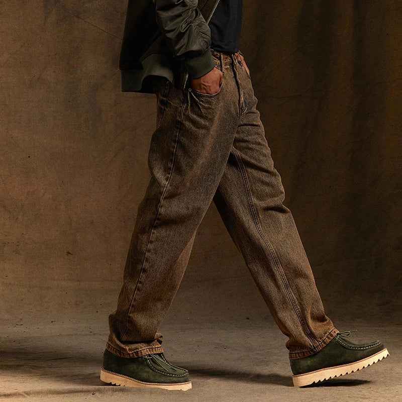 Yellow Retro Washed Loose Fit Jeans