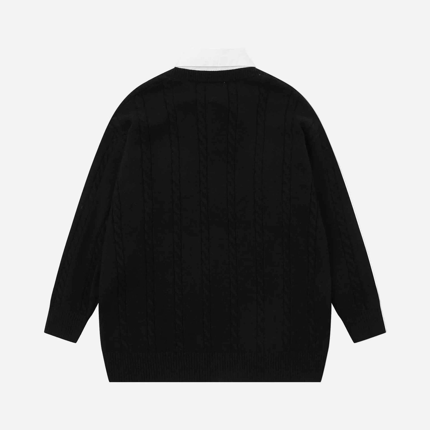 Plaid Letter With Necktie Shirt Embroidery Sweater