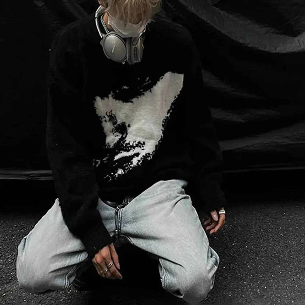Gothic Streetwear Jacquard Long Sleeve Sweater