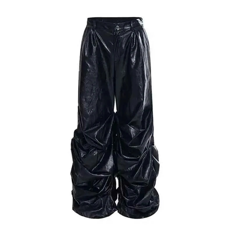 Luxury Stacking Wide Leg Faux Leather Pants